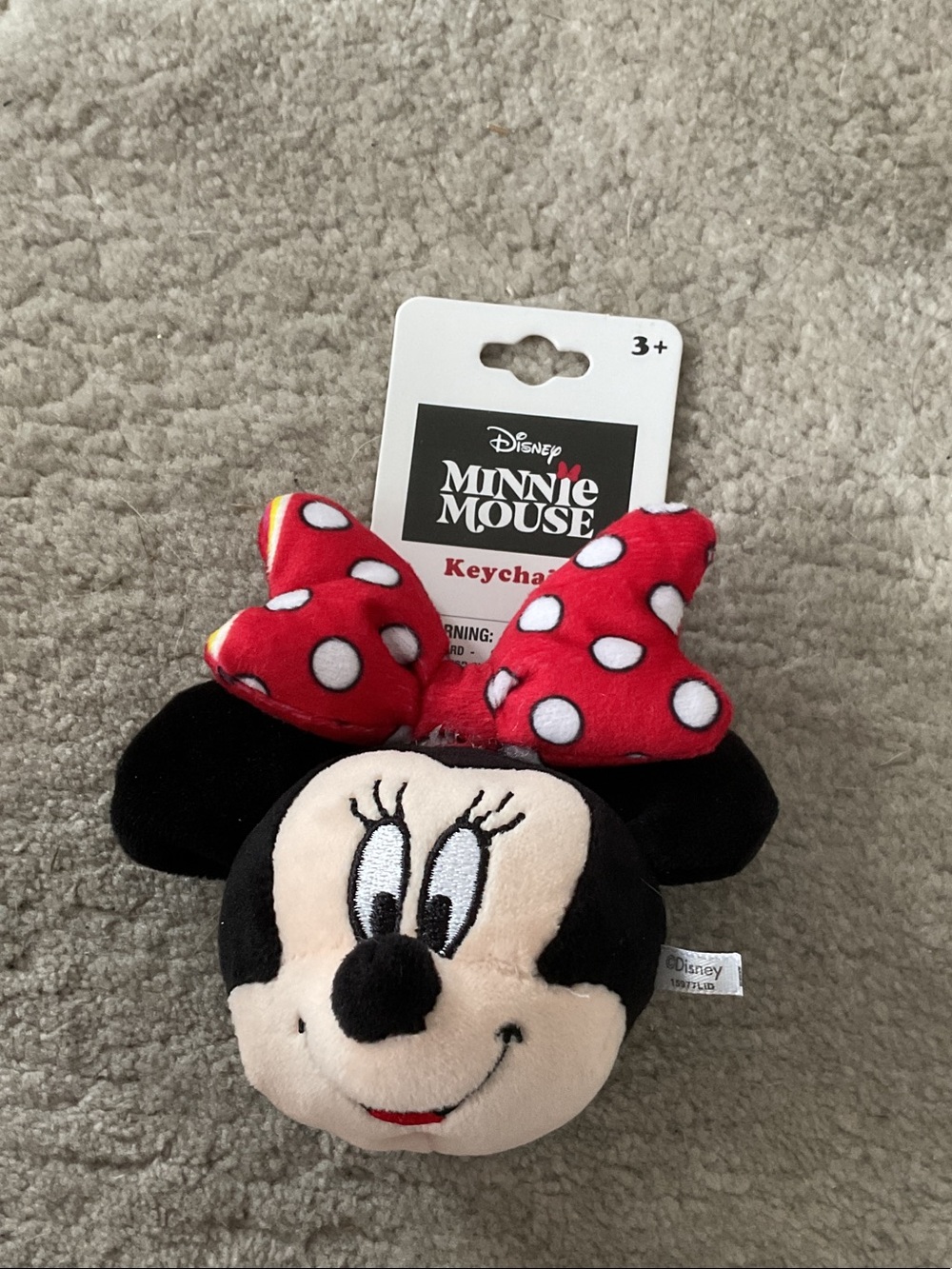 Disney Minnie Mouse Plush Head Keychain with Red Polka Dot Bow